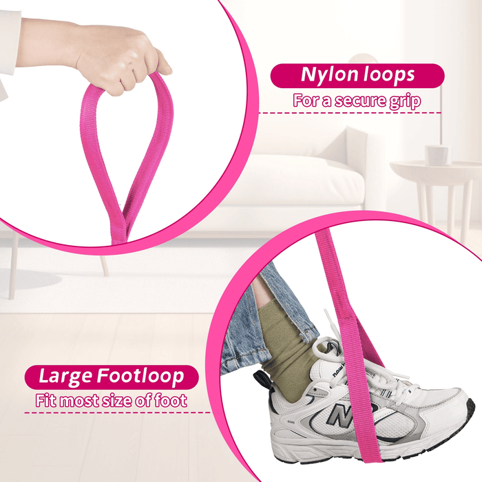 KEKOY Leg Lifter for Hip Replacement, 40.5" Long Rigid Foot Loop, Durable & Rigid Hand Strap & Foot Loop, Ideal Mobility Tool for Wheelchair, Hip & Knee Replacement, Bed/Car, Pink
