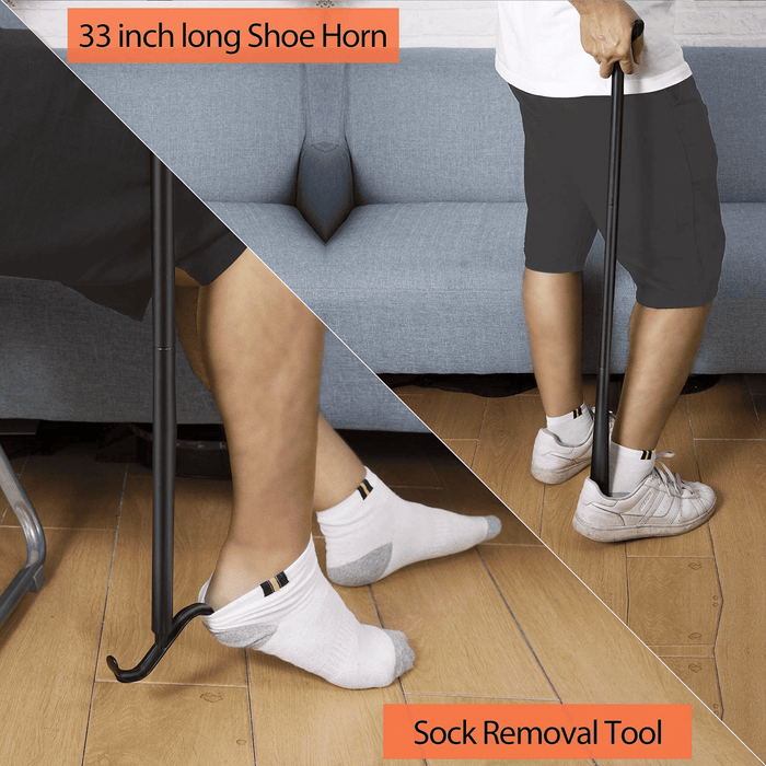 Kekoy 6-Piece Hip Knee Replacement Kit with 32" Rotating Grabber Reacher Tool, Slick Sock Aid, Long Shoe Horn & Dressing Stick, Leg Lifter, Bath Sponge, Storage Bag, Back or Knee Surgery Recovery