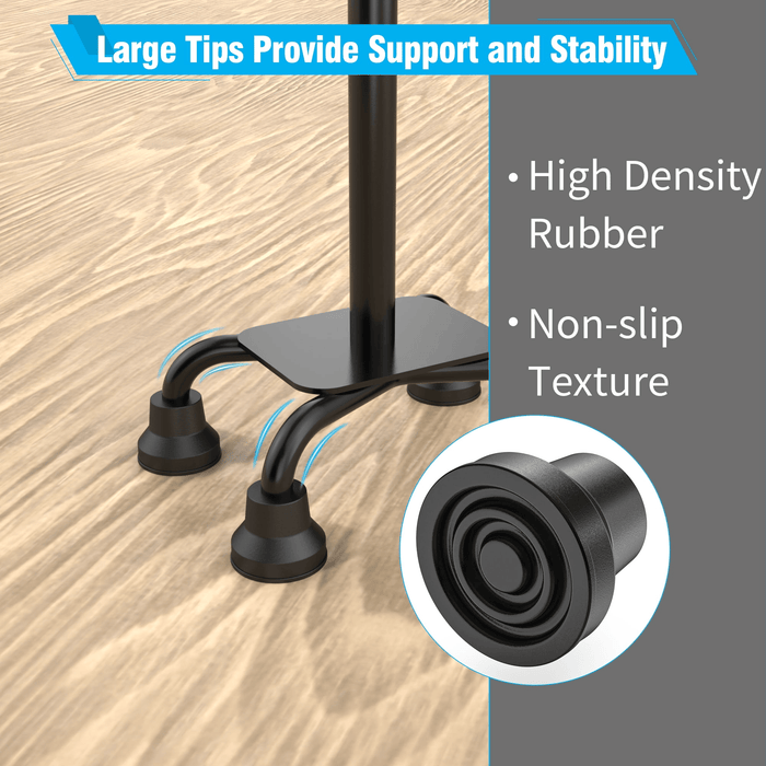 KEKOY 4Pack 1/2 inch Replacement Quad Cane Tips, Non-Slip Rubber Cane Tip Self Standing Cane Tip for Walking Cane Folding Cane Cane Accessory, Black