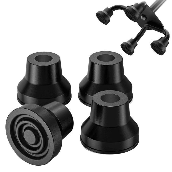KEKOY 4Pack 1/2 inch Replacement Quad Cane Tips, Non-Slip Rubber Cane Tip Self Standing Cane Tip for Walking Cane Folding Cane Cane Accessory, Black