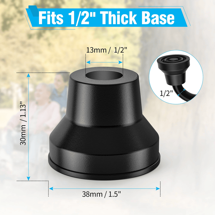 KEKOY 4Pack 1/2 inch Replacement Quad Cane Tips, Non-Slip Rubber Cane Tip Self Standing Cane Tip for Walking Cane Folding Cane Cane Accessory, Black