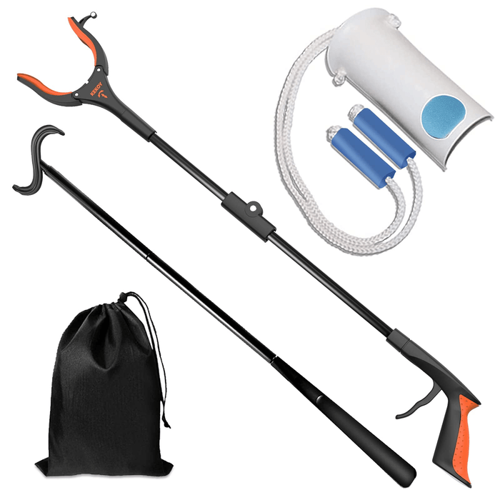 Kekoy 5 in1 Hip Kit, Hip Knee Back Replacement Kit with 32" Foldable Reacher Grabber Tool, Sock Aid, Long Shoe Horn & Dressing Stick, Storage Bag, Ideal for Back or Knee Surgery Recovery