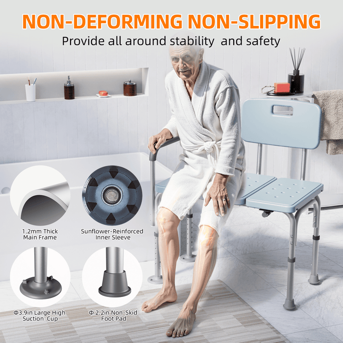 KEKOY Shower Transfer Bench for Bathtub 500LBs, FSA/HSA Eligible Tub Shower Chair Seat, Height Adjustable Shower Stool for Elderly, Disabled, Blue