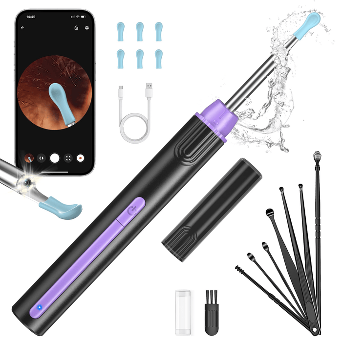 KEKOY Ear Wax Removal Tool, Ear Cleaner with Camera, Gift for Mom Ear Cleaning Kit 1296P HD Ear Scope, 6 LED Lights and 6 Ear Picks, Earwax Removal with Otoscope for iOS and Android, Purple