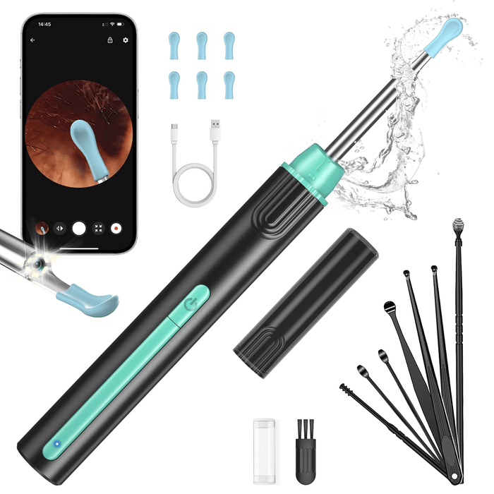 KEKOY Ear Cleaner with Camera, 1296P Ear Scope, Otoscope with 6 LED Light for Earwax Cleaning, Ear Wax Removal with 12 Pieces Accessories, Ear Wax Cleaner Kit for iPhone, iPad, Android, Green