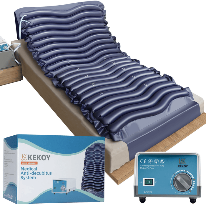 KEKOY Alternating Air Pressure Mattress Pad, Bed Sore Prevention Solution Mattress Topper with 5-setting Adjustable Pump, Waterproof Pressure Relief Ulcer Cushion Pad for Hospital and Home Use, Blue