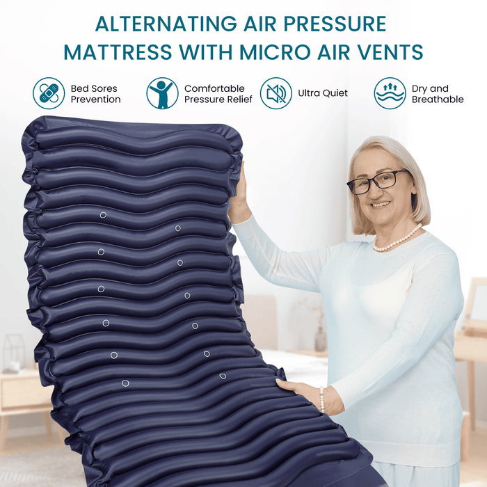 KEKOY Alternating Air Pressure Mattress Pad, Bed Sore Prevention Solution Mattress Topper with 5-setting Adjustable Pump, Waterproof Pressure Relief Ulcer Cushion Pad for Hospital and Home Use, Blue