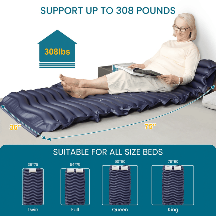 KEKOY Alternating Air Pressure Mattress Pad, Bed Sore Prevention Solution Mattress Topper with 5-setting Adjustable Pump, Waterproof Pressure Relief Ulcer Cushion Pad for Hospital and Home Use, Blue