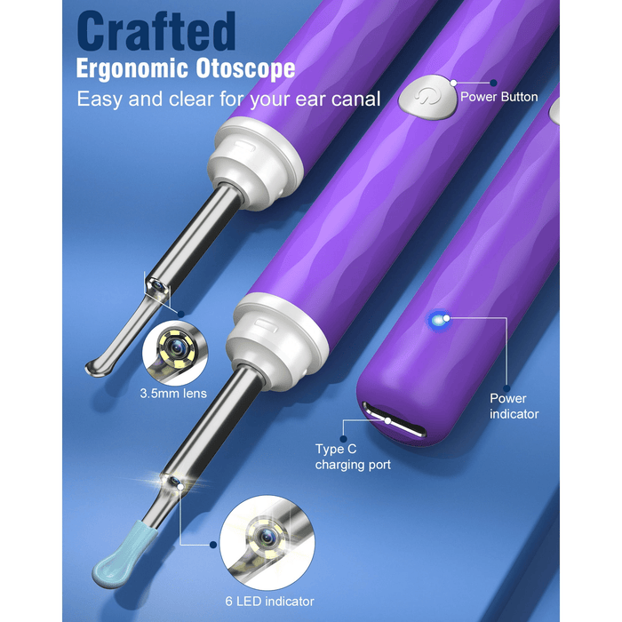KEKOY Ear Cleaner with Camera, Wireless Otoscope Ear Camera and Wax Remover with 14 Pieces Accessories, 1296P Ear Wax Removal Kit with Light, Ear Camera for iPhone, iPad, Android Phones, Purple