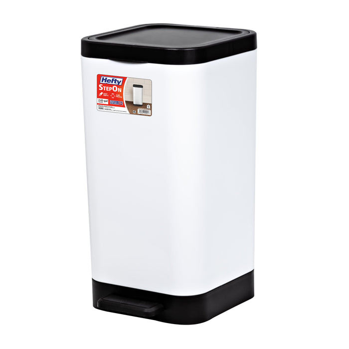 Hefty 2.6 Gallon Trash Can, Plastic Step On Bathroom Trash Can, White