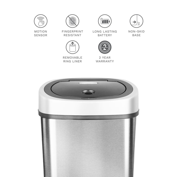 Nine Stars 3.2 Gallon / 12 Liter Motion Sensor Oval Trash Can, Fingerprint-Resistant Stainless Steel