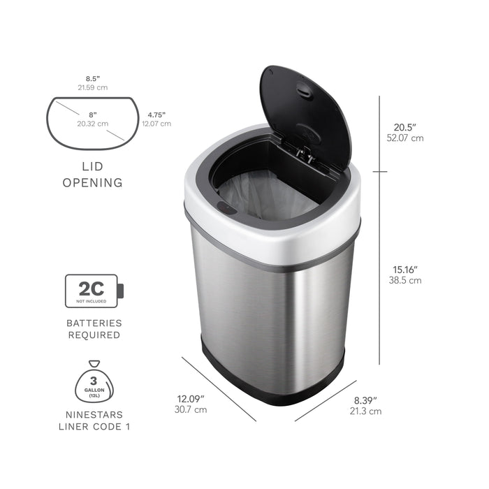 Nine Stars 3.2 Gallon / 12 Liter Motion Sensor Oval Trash Can, Fingerprint-Resistant Stainless Steel