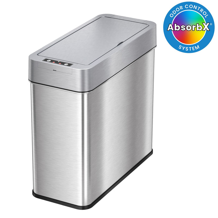 iTouchless 4 Gallon Slim Sensor Trash Can with AbsorbX Odor Control System, Lid Opens Left, 15 Liter Stainless Steel Automatic Wastebasket, Space-Saving Bin for Bathroom, Kitchen, Office, Hotel