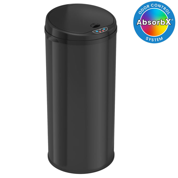 iTouchless 13 gal Deodorizer Round Motion Sensor Kitchen Trash Can, Black, Stainless Steel