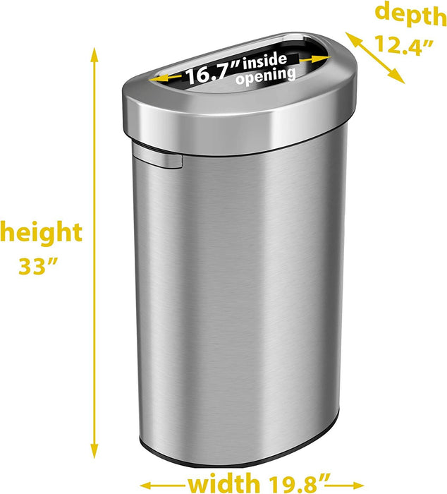 23 Gallon Semi-Round Stainless Steel Open Top Trash Can and Recycle Bin, 7 Liter, Silver