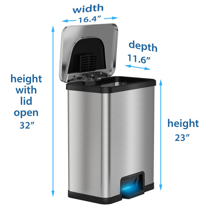 iTouchless AutoStep 13 Gallon Stainless Steel Automatic Step Trash Can with Odor Control System