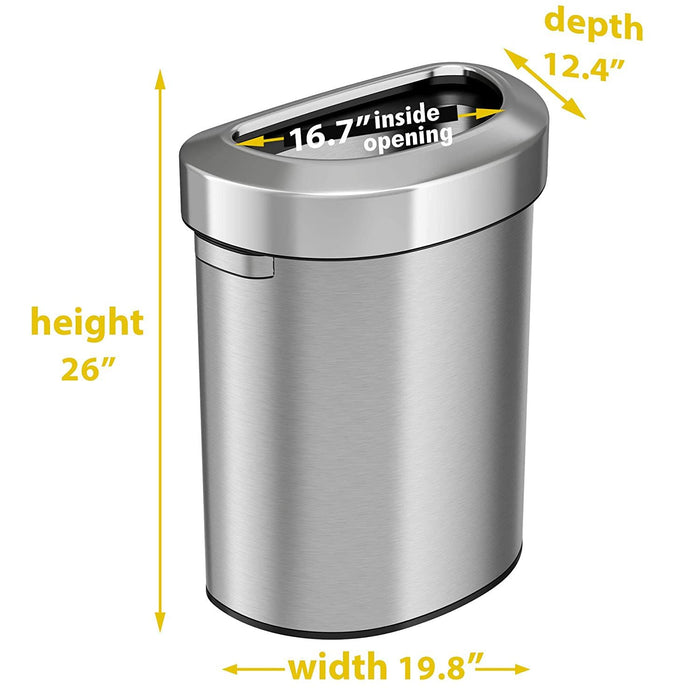 18 Gallon Semi-Round Stainless Steel Open Top Trash Can and Recycle Bin, 68 Liter, Silver