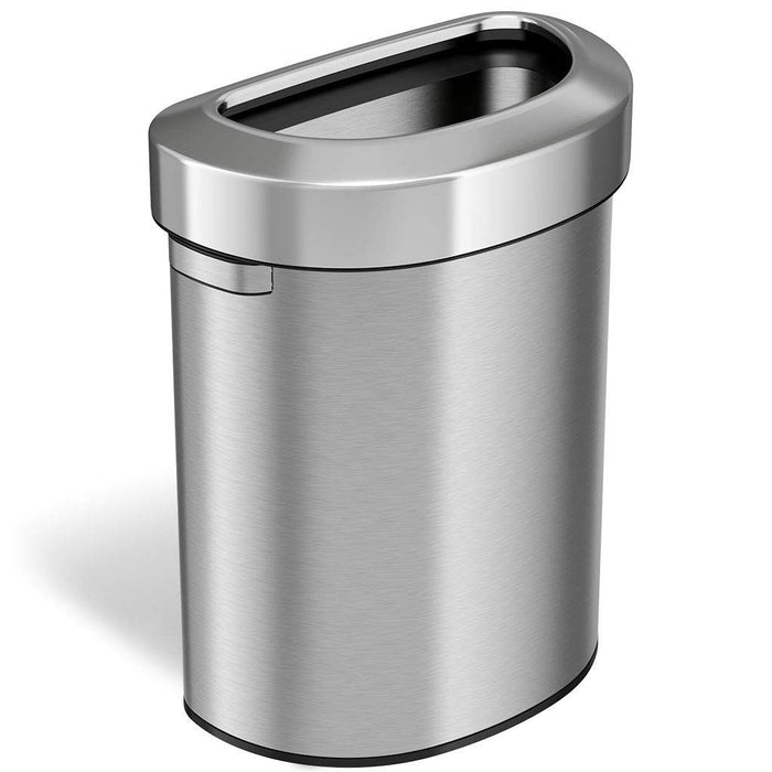 18 Gallon Semi-Round Stainless Steel Open Top Trash Can and Recycle Bin, 68 Liter, Silver