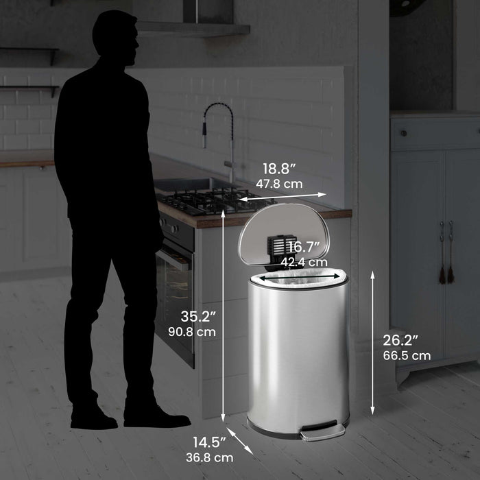 iTouchless SoftStep 13.2 Gallon Semi-Round Stainless Steel Step Trash Can with Odor Control System, 50 Liter Pedal Garbage Bin for Kitchen, Office, Home - Silent and Gentle Open and Close