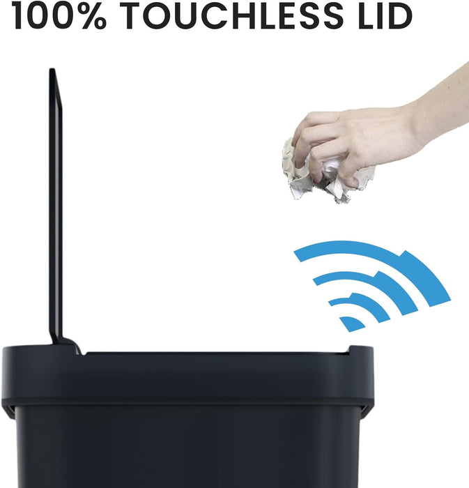 13.2 Gallon Black Plastic Sensor Trash Can Durable Dent-Proof 50 L Rectangular Slim Bin