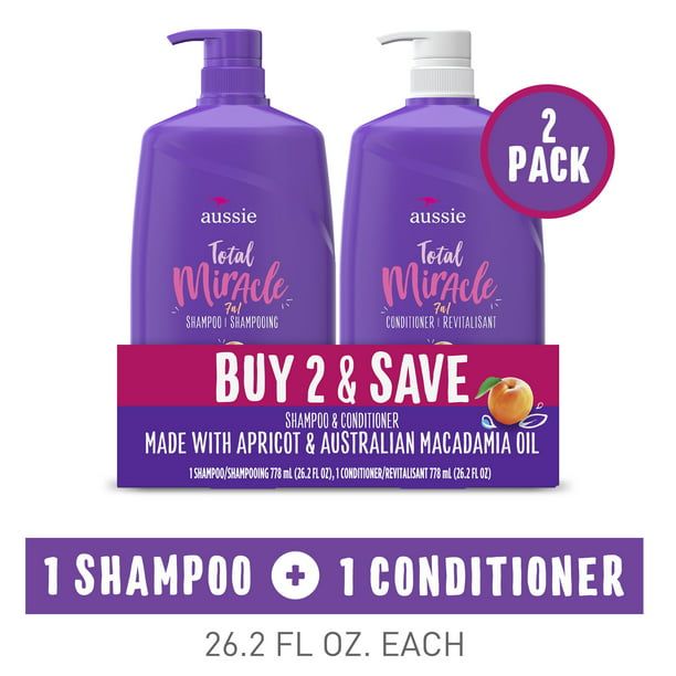 Aussie Total Miracle with Apricot & Macadamia Oil Shampoo and Conditioner; Twin Pack