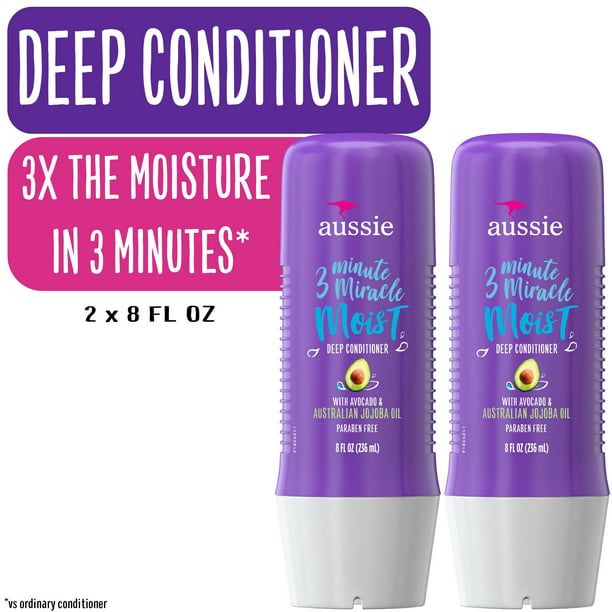 Aussie 3 Minute Miracle Moist Conditioner; Paraben Free; Twin Pack; 8.0 fl oz