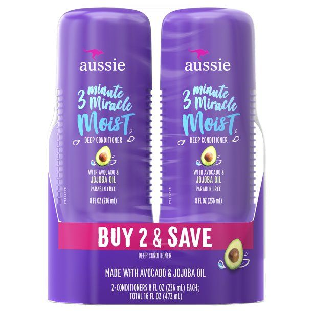 Aussie 3 Minute Miracle Moist Conditioner; Paraben Free; Twin Pack; 8.0 fl oz