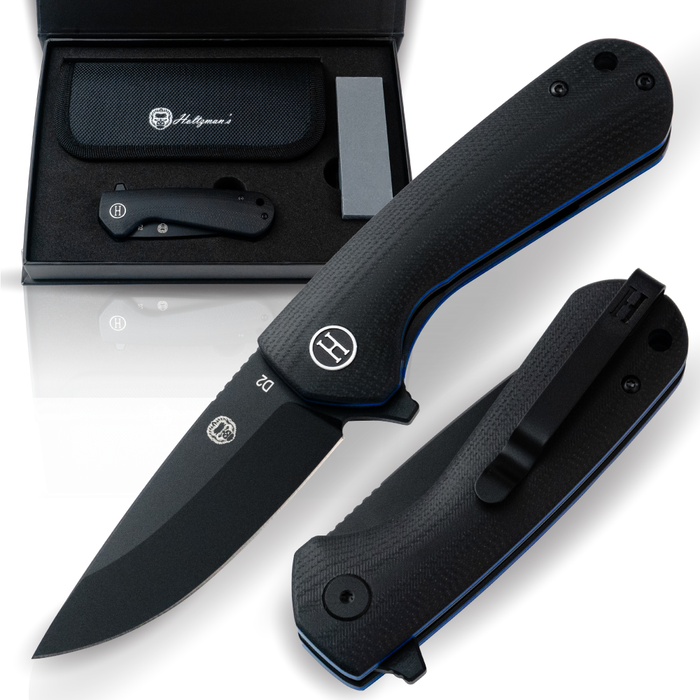 The Peasant Folding Pocket Knife Giftset for Men and Women (Black and Blue)