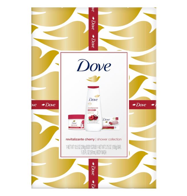 Dove Revitalizing Cherry Collection Gift Set – Cherry & Chia Milk Body Wash, Exfoliating Body Polish + Soap Bar (3 Piece Set)