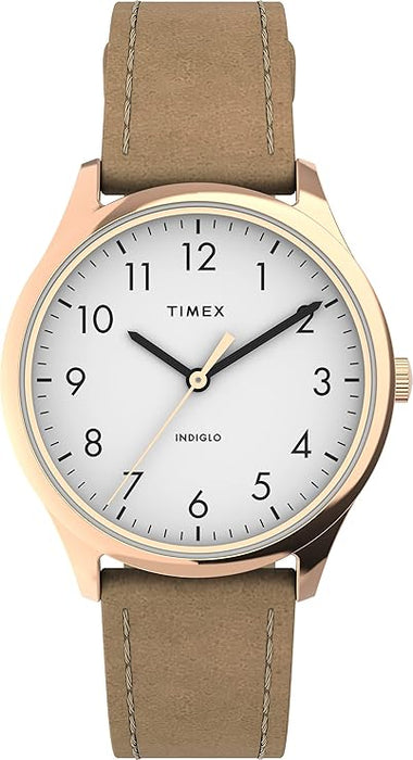 Timex Women's Easy Reader Watch (Color: Tan/Rose Gold-Tone/White/32mm)