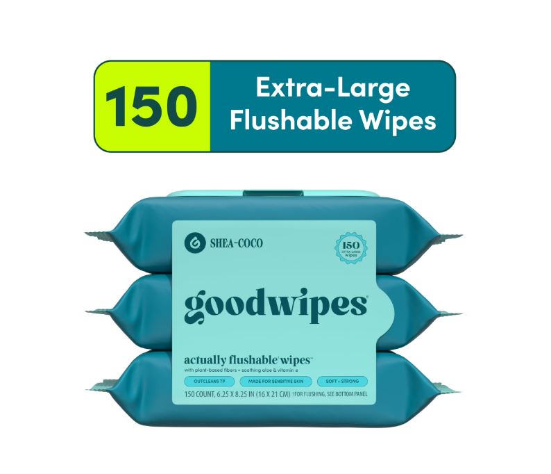 goodwipes Flushable Butt Wipes, Shea-Coco Scented, 3 Pack, 150 Total Wipes