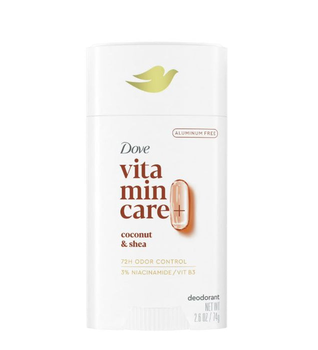 Dove VitaminCare+ Long Lasting Deodorant Stick for Women, Coconut & Shea Butter, Aluminum Free, 2.6 oz