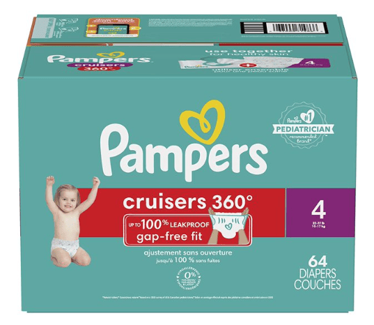 Pampers Diapers Pull On Cruisers 360¡ã Fit Disposable Baby Diapers with Stretchy Waistband Super Pack, Size 4 - 64 Diapers, Packaging & Prints May Vary