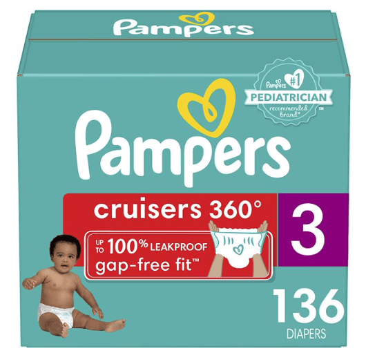 Pampers Diapers Pull On Cruisers 360¡ã Fit Disposable Baby Diapers with Stretchy Waistband Enormous Pack (Packaging May Vary), Size 3, 136 Count