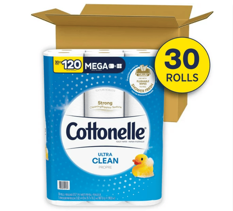 Cottonelle Ultra Clean Toilet Paper, 30 Mega Rolls