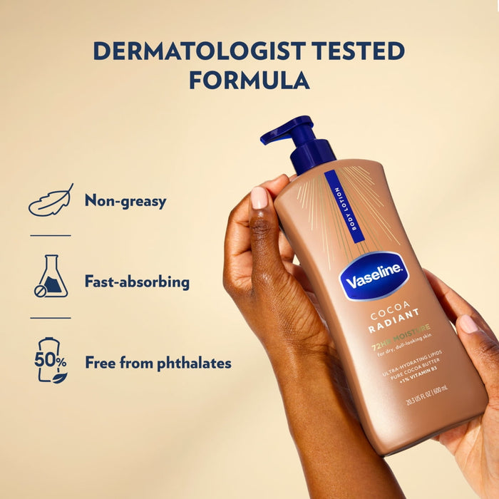 Vaseline Intensive Care Body Lotion for Dry Skin Cocoa Radiant Lotion Made with Ultra-Hydrating Lipids and Pure Cocoa Butter for a Long-Lasting, Radiant Glow, 20.3 fl oz