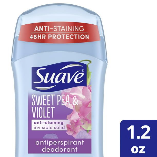 Suave Sweet Pea and Violet Anti-Staining Invisible Solid Antiperspirant Deodorant; 1.2 oz