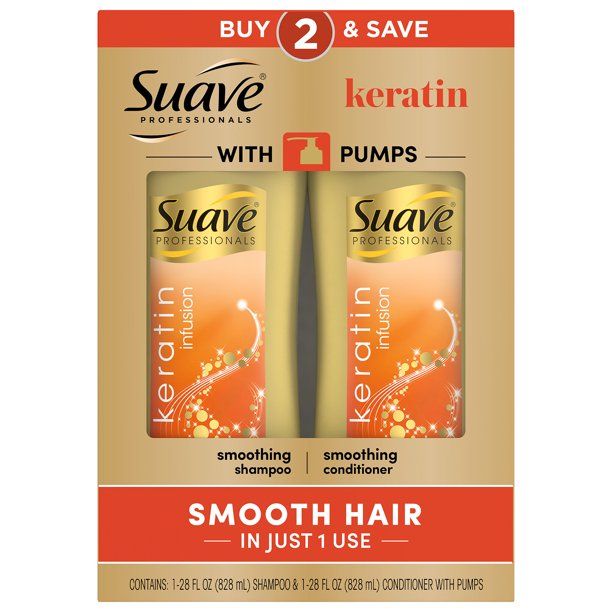 Suave Smoothing Shampoo and Conditioner Set; Keratin Infusion; 28 oz; 2 Pack