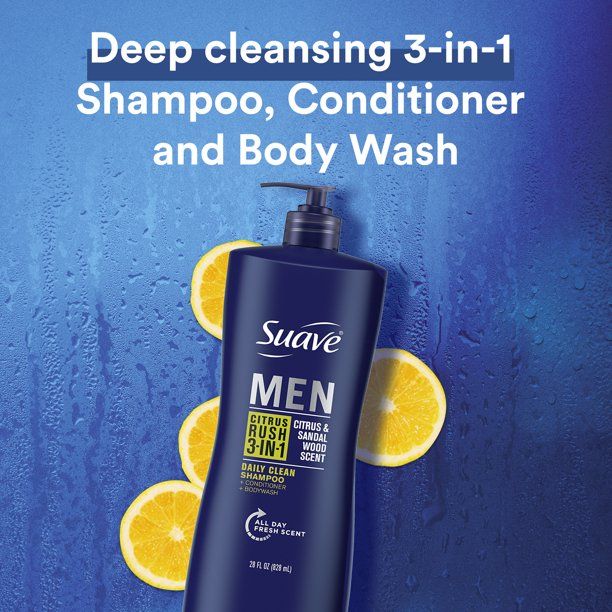 Suave Men Citrus Rush 3-in-1 Shampoo Conditioner Body Wash; 28 oz