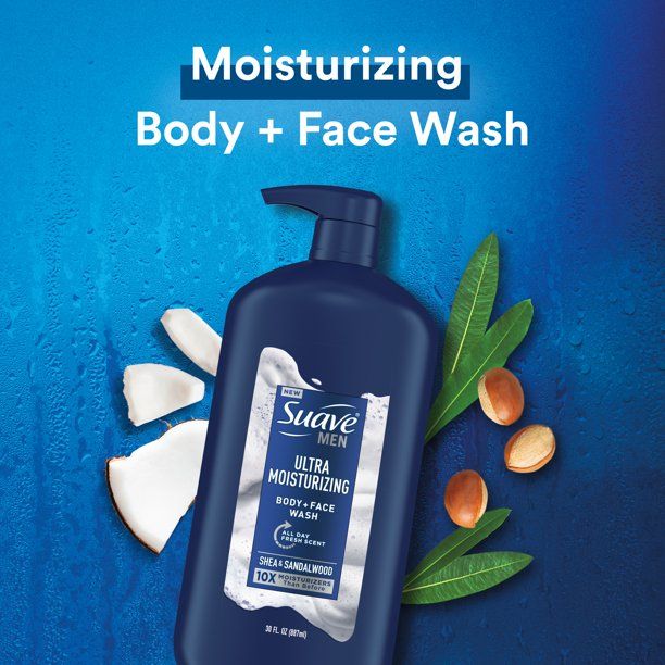 Suave Men Face & Body Wash; with Shea Butter & Coconut Oil; 30 oz