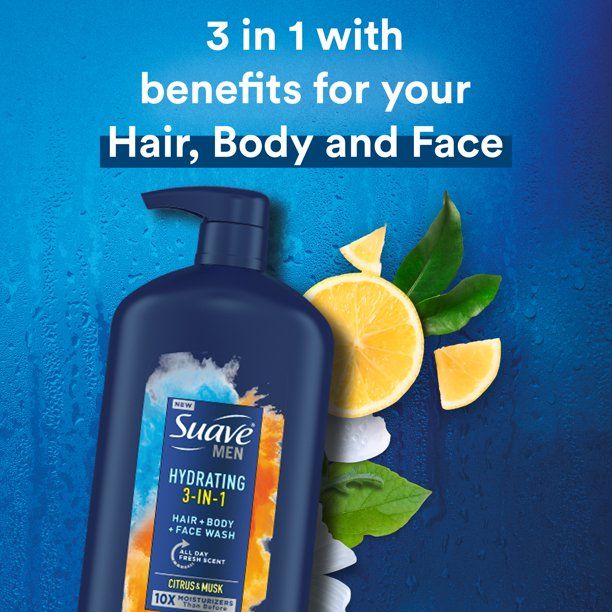 Suave Men 3 in 1 Mens Hair; Face and Body Wash; 30 oz