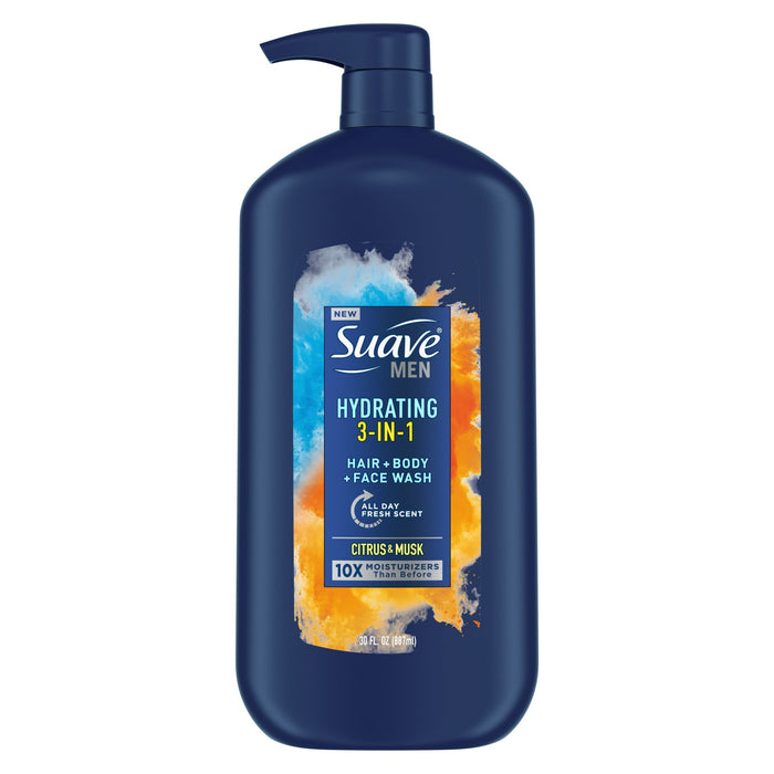 Suave Men 3 in 1 Mens Hair; Face and Body Wash; 30 oz