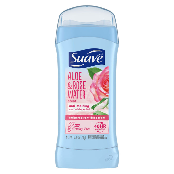 Suave Invisible Solid Antiperspirant Deodorant Aloe & Rose Water; 2.6 oz