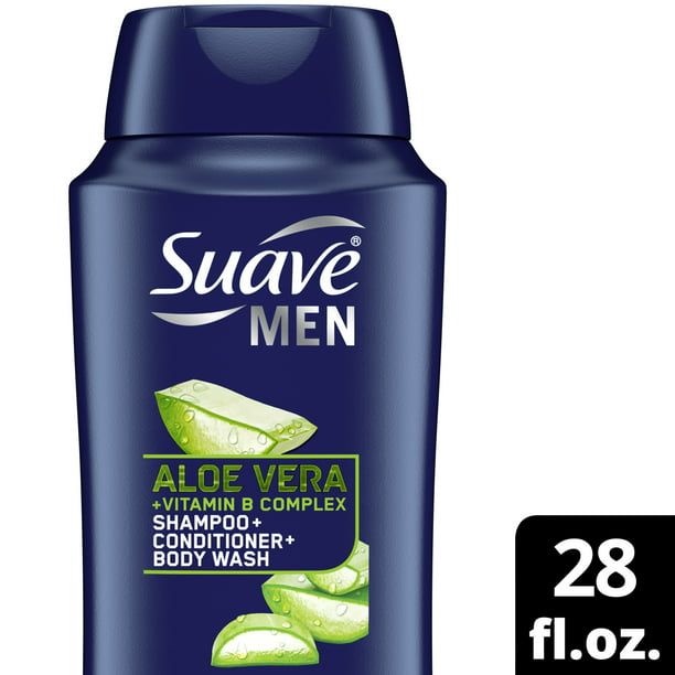 Suave Men 3-in-1 Shampoo Conditioner & Body Wash with Aloe Vera & Vitamin B7; 28 fl oz