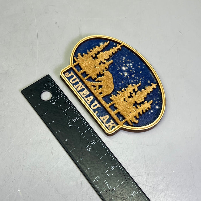 (2 PACK) Bear Starry Night Lasered Wood Magnet Souvenir JUNEAU, AK Made In USA