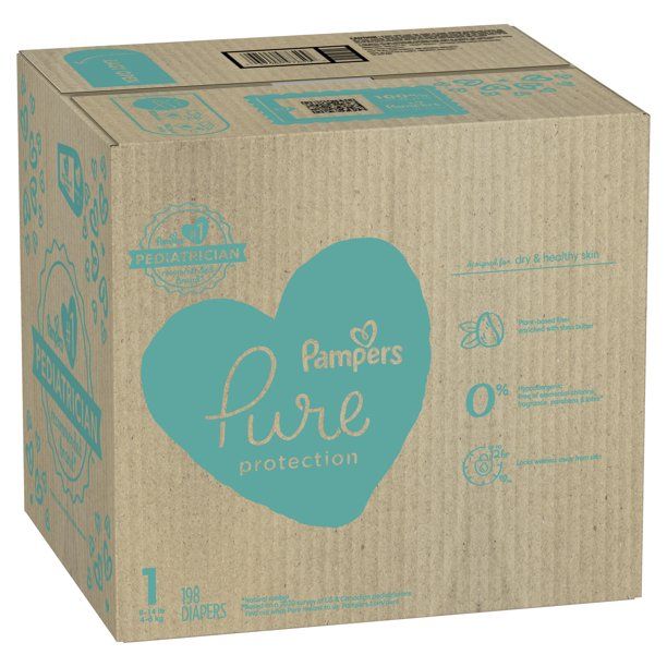 Pampers Pure Protection Natural Diapers Size 1, 198 Count