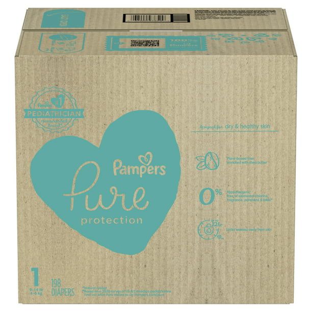 Pampers Pure Protection Natural Diapers Size 1, 198 Count