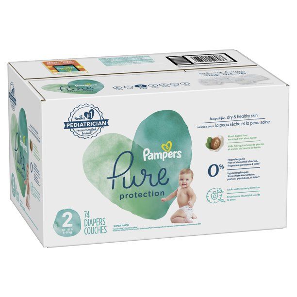 Pampers Pure Protection Natural Diapers Size 2, 74 Count