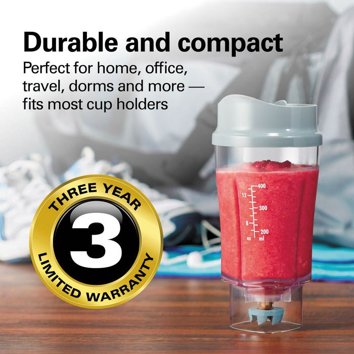 Hamilton Beach Single Serve Personal Smoothie Blender with 14 oz Travel Cup and Lid Gray Model 51128