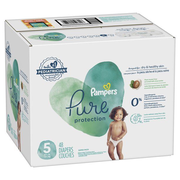 Pampers Pure Protection Natural Diapers Size 5, 48 Count